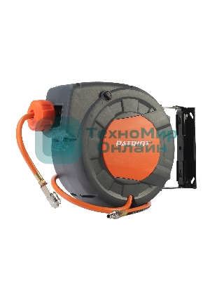 Шланг Patriot 520002430 пневматический армированный на автоматической катушке PHC 10/12 (прямой, ПВС армированный, длина 10 м, диаметр 10х12, раб/макс давление 10/20 бар, мин/макс температура -5/45С, быстросъем рапид, резьба 1/4)