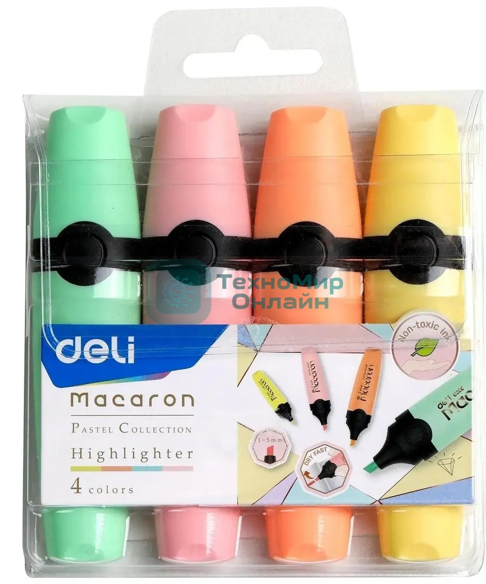Набор текстовыделителей Deli EU356-MT Macaron, скошенный пишущий наконечник, 4 цвета,