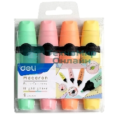 Набор текстовыделителей Deli EU356-MT Macaron, скошенный пишущий наконечник, 4 цвета,
