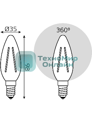 Лампа светодиодная филаментная Gauss Filament 12Вт цок.:E14 свеча св.свеч.бел.нейт. (упак.:10шт)