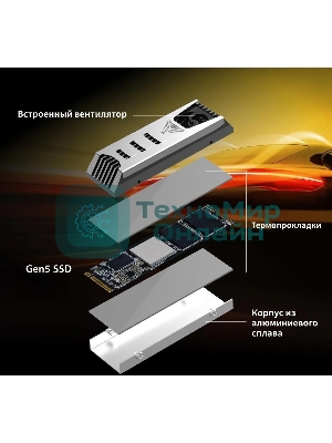 Накопитель SSD Patriot PV553, 4Tb, PCIe 5.0 x4, M.2 2280, NVMe, R/W 12400/11800, с активным охлаждением