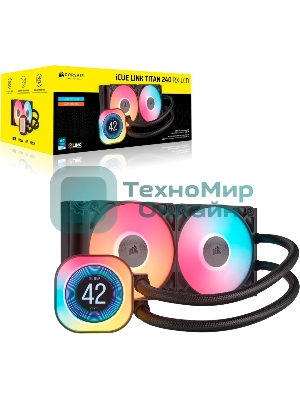 Система жидкостного охлаждения Corsair iCUE LINK TITAN 240 RX LCD (240мм, черный, RGb/ Fans: 2x120мм, 73.5CFM, 36dBA, 2100RPM/ S: 1851, 1700, AM5, AM4)