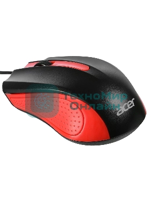 Мышь проводная Acer OMW012 черный/красный, 1200 dpi, USB, кнопки - 3