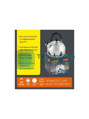 Чайник из нерж. стали MALLONY ГОРОДА РОССИИ со свистком 2,5 л, с рисунком, меняющим цвет