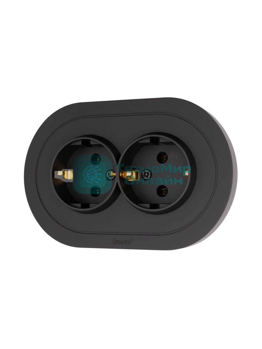 Розетка 2-м LEZARD СП OSEN с заземл. ПБТ, круглая, механизм, черный бархат 744-4200-127B