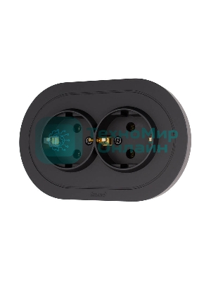 Розетка 2-м LEZARD СП OSEN с заземл. ПБТ, круглая, механизм, черный бархат 744-4200-127B