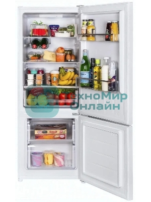 Холодильник Maunfeld MFF144SFW белый глянц. двухкамерный 154/52л морозилка снизу, ручная разморозка