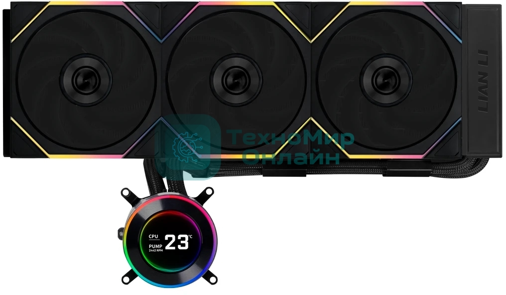 Система жидкостного охлаждения Lian-Li HydroShift II LCD-C 360TL ARGB Soc-AM5/AM4/1700/1851 черный 4-pin 33dB Al+Cu LCD Ret (G89.GHS2LCD36TB.R0)