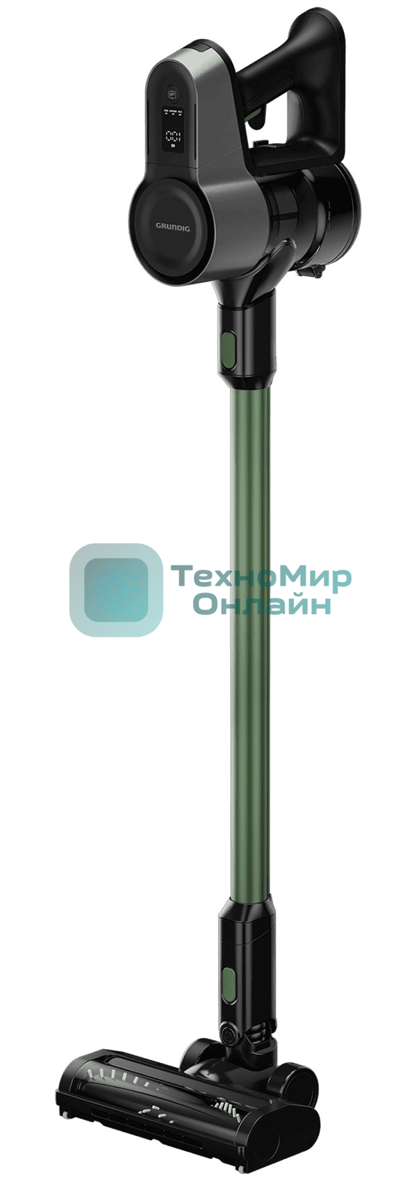 Пылесос вертикальный Grundig VCP 6230 PET оливковый/черный, питание от аккумулятора, 100 Вт, уборка сухая, пылесборник 0.55 л