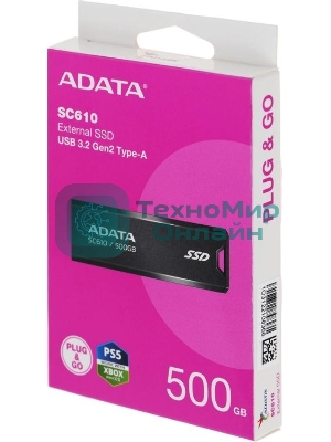 Внешний SSD ADATA SC610, 500Gb, USB Type-A, R/W 550/500 Mb/s черный