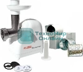 Мясорубка электрическая БЕЛВАР КЭМ-П2У-302-08 белый, 1500 Вт, 0.4 кг/мин, реверс, защита от перегрузки, насадки - 7