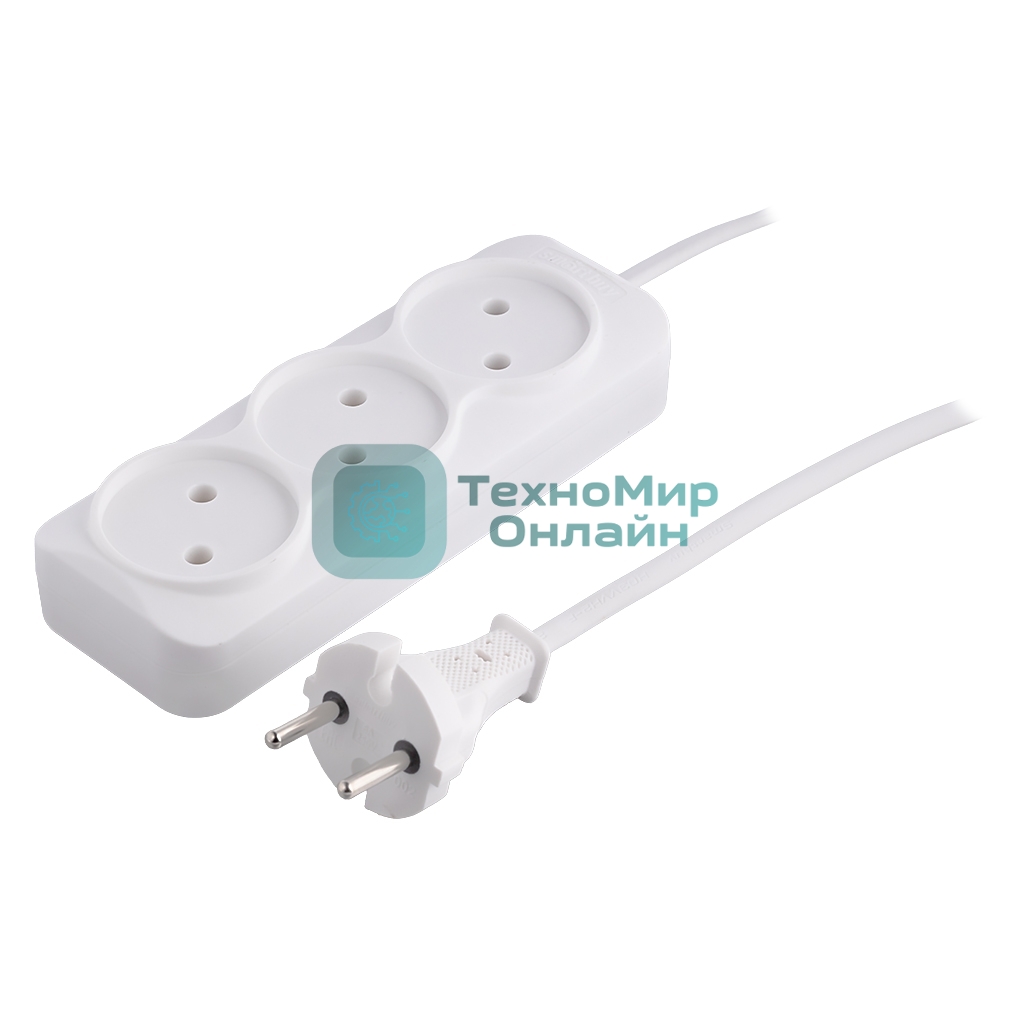 Удлинитель Smartbuy, 3 гнезда 1,5 метра 6А/1,35кВт без заземления ШВВП 2х0,75 (SBE-10-3-1,5-F)