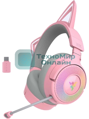 Гарнитура Razer Kraken Kitty V3 Pro Quartz розовый, беспроводная, bluetooth, до 70 ч, подсветка