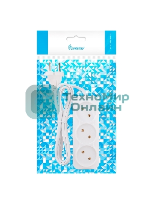 Удлинитель Smartbuy, 3 гнезда 1,5 метра 6А/1,35кВт без заземления ШВВП 2х0,75 (SBE-10-3-1,5-F)