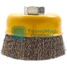 Щетка для УШМ Denzel 100 мм, М14, чашка, витая нержавеющая проволока 0,3 мм