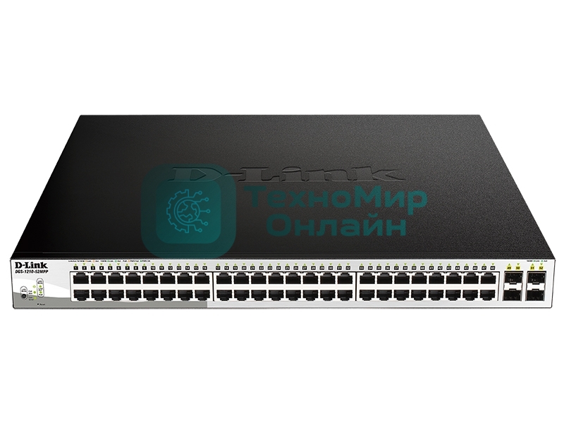 Коммутатор D-Link DGS-1210-52MPP/E2A, 48×1 Гбит/с + 4×1 Гбит/с SFP, настраиваемый