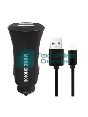Автомобильная зарядка (от прикуривателя) MORE CHOICE (4627151192116) AC23m 2USB 2.4A для micro USB черный