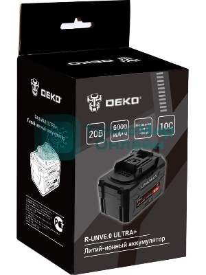 Аккумулятор DEKO R-UNV6.0 ULTRA+, Li-ion, 20В, 6.0А*ч, с повышенной токоотдачей