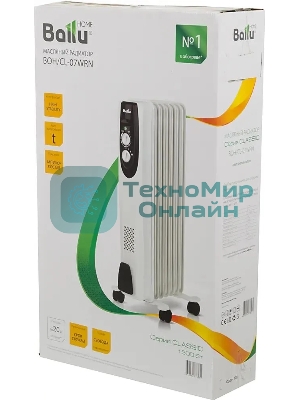 Обогреватель масляный Ballu Classic BOH/CL-07WRN (7 секций), белый, 1500 Вт, 20 м2, термостат
