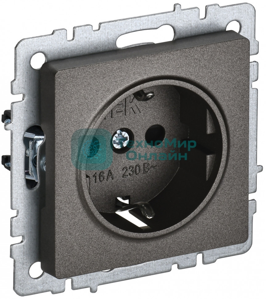 Розетка 1-местная IEK BRITE 16А РС11-1-0-БрТБ с заземлением, без защитных шторок, 16А, темная бронза