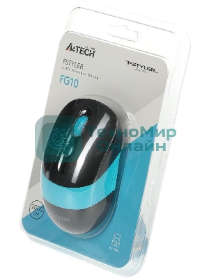 Мышь беспроводная A4Tech Fstyler FG10 черный/синий, 2000 dpi, радиоканал, USB, кнопки - 4