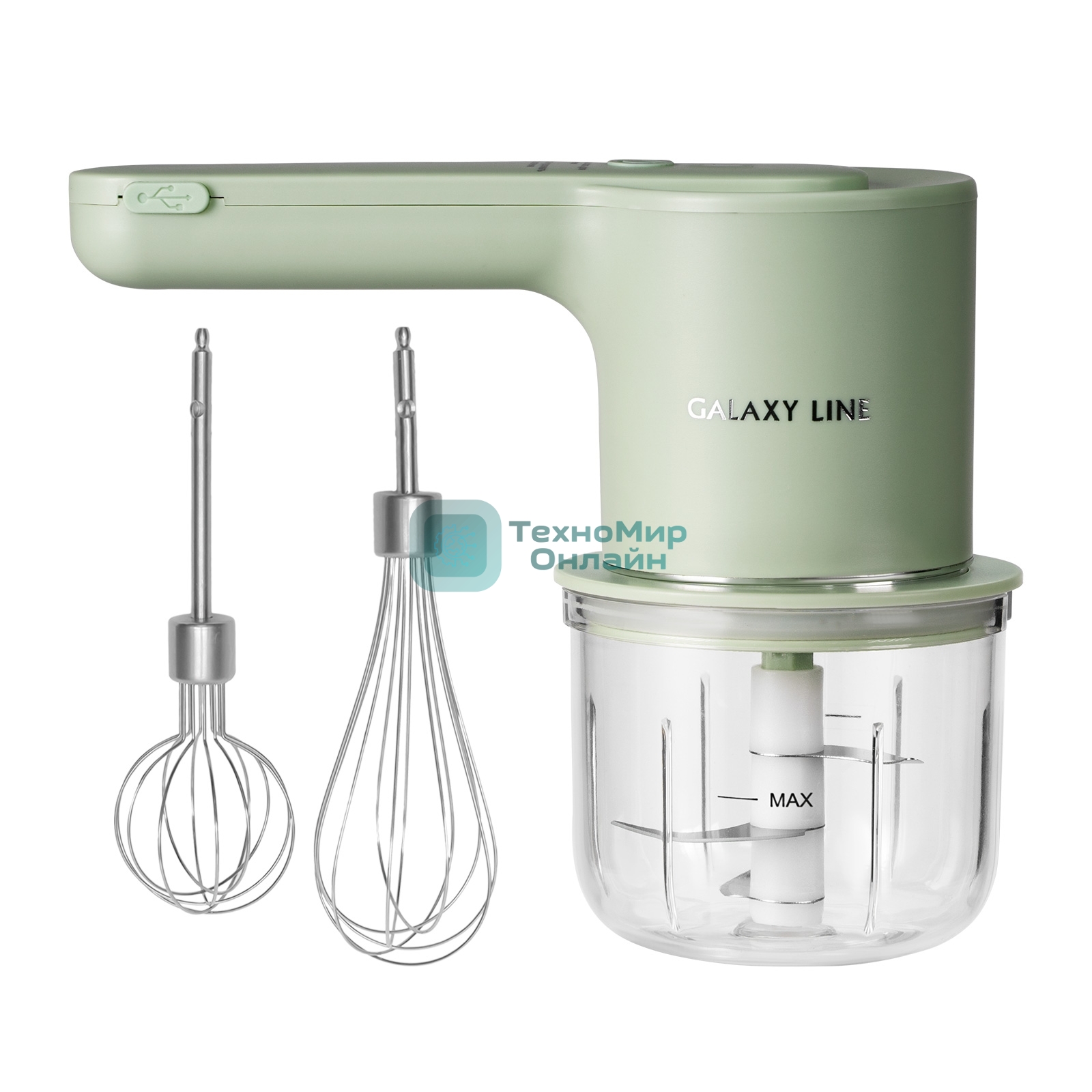 Миксер аккумуляторный Galaxy Line GL 2234, зеленый, ручной, 50 Вт