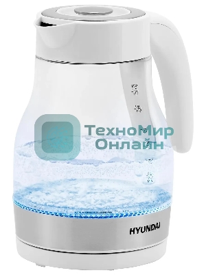 Чайник электрический Hyundai HYK-G3802 1.7 л, 2200 Вт, белый/серебристый (корпус: стекло)