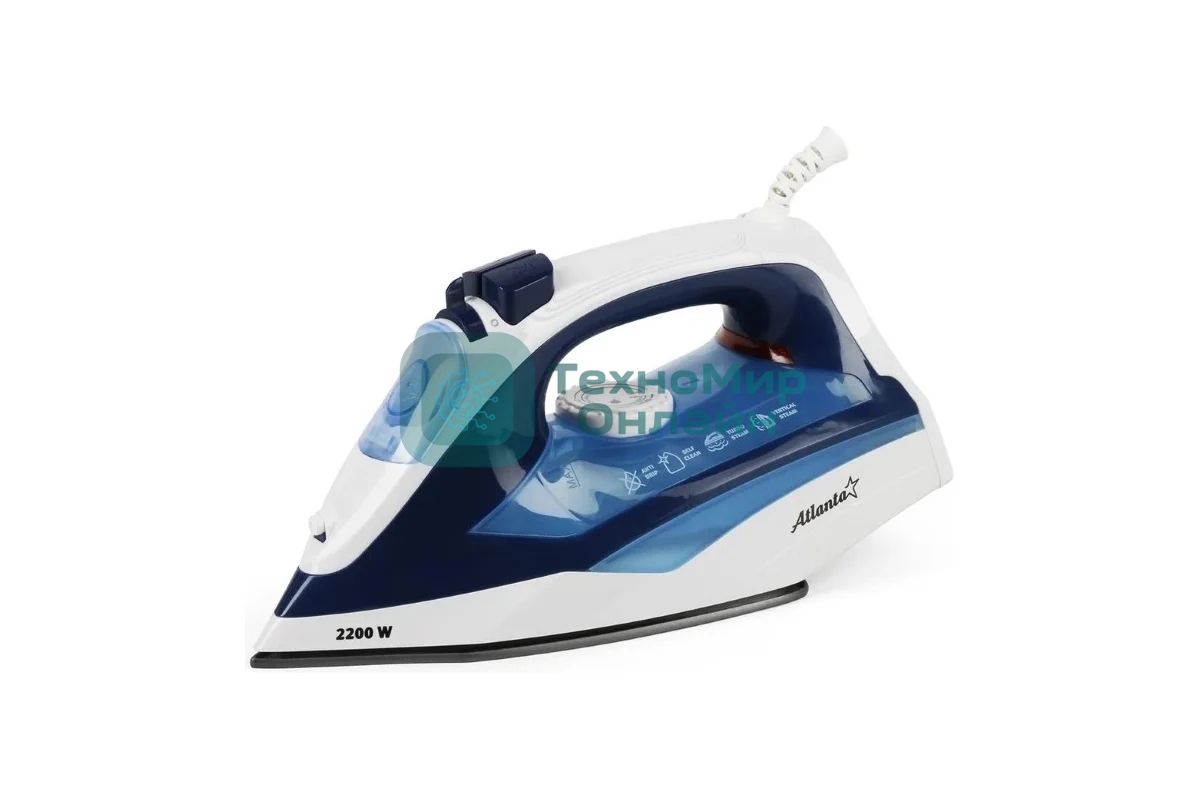 Утюг Atlanta ATH-5546 синий/белый, 2200 Вт, 28 г/мин, 75 г/мин, 270 мл