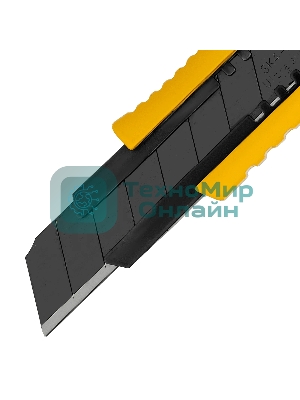 Нож Denzel 18 мм, сменное лезвие, SK4, корпус из цинкового сплава + TPR, торцевой зажим