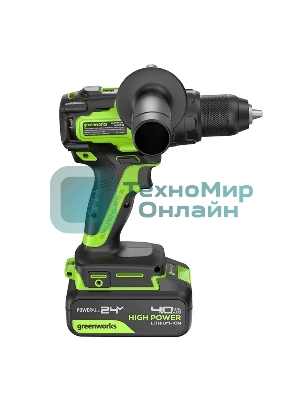 Дрель-шуруповерт аккумуляторная Greenworks GD24DD140 24V, 70/140Нм,Anti-kickback,2х4Ач,ЗУ,кор 3707607CUD