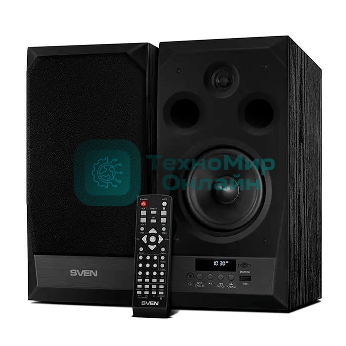 Акустическая система 2.0 SVEN MC-20, черный, мощность 2x45Вт (RMS), FM-тюнер, USB/microSD, дисплей, пульт ДУ, Bluetooth, Optical SVEN MC-20, черный, акустическая система 2.0, мощность 2x45Вт (RMS), FM-тюнер, USB/microSD, дисплей, пульт ДУ, Bluetooth, Optical