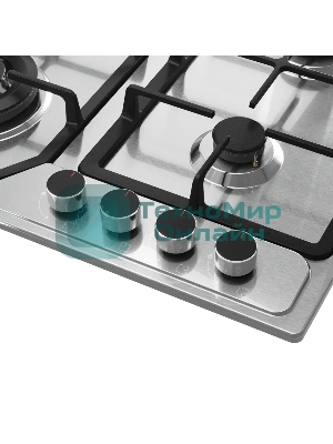 Варочная поверхность Kuppersberg, газ, High-Tech, 60 см, автоматический электроподжиг, газ-контроль, SABAF конфорки, чугунные решетки, WOK конфорка, цвет нержавеющая сталь, цвет фурнитуры черный