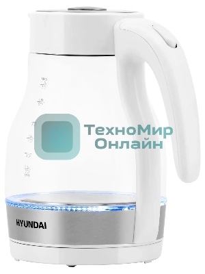Чайник электрический Hyundai HYK-G3802 1.7 л, 2200 Вт, белый/серебристый (корпус: стекло)
