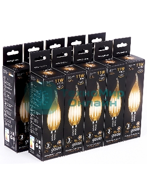 Лампа светодиодная филаментная Gauss Filament 11Вт цок.: E14 свеча 220B св. свеч. бел. теп. CF35 (упак.: 10 шт)