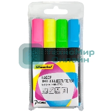 Набор текстовыделителей Silwerhof Prime+, скошенный пишущий наконечник, 1-4мм, 4 цвета, ассорти/голубой пакет с европодвесом (4шт.)