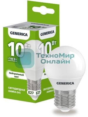 Лампа cветодиодная LED G45 IEK LL-G45-10-230-40-E27-G шар 10Вт 230В 4000К E27 GENERICA