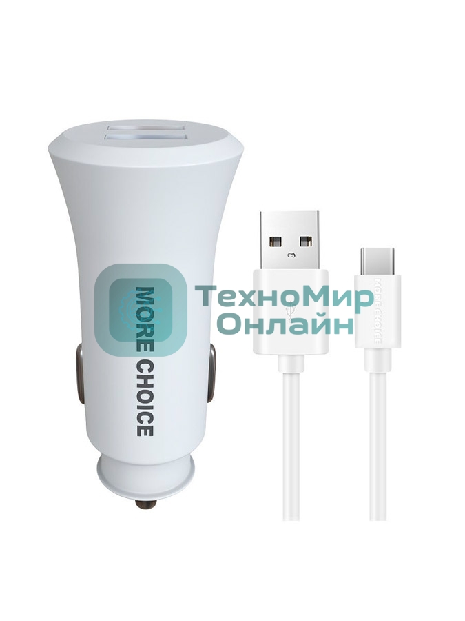 Автомобильная зарядка (от прикуривателя) MORE CHOICE (4627151192130) AC23a 2USB 2.4A для Type-C белый