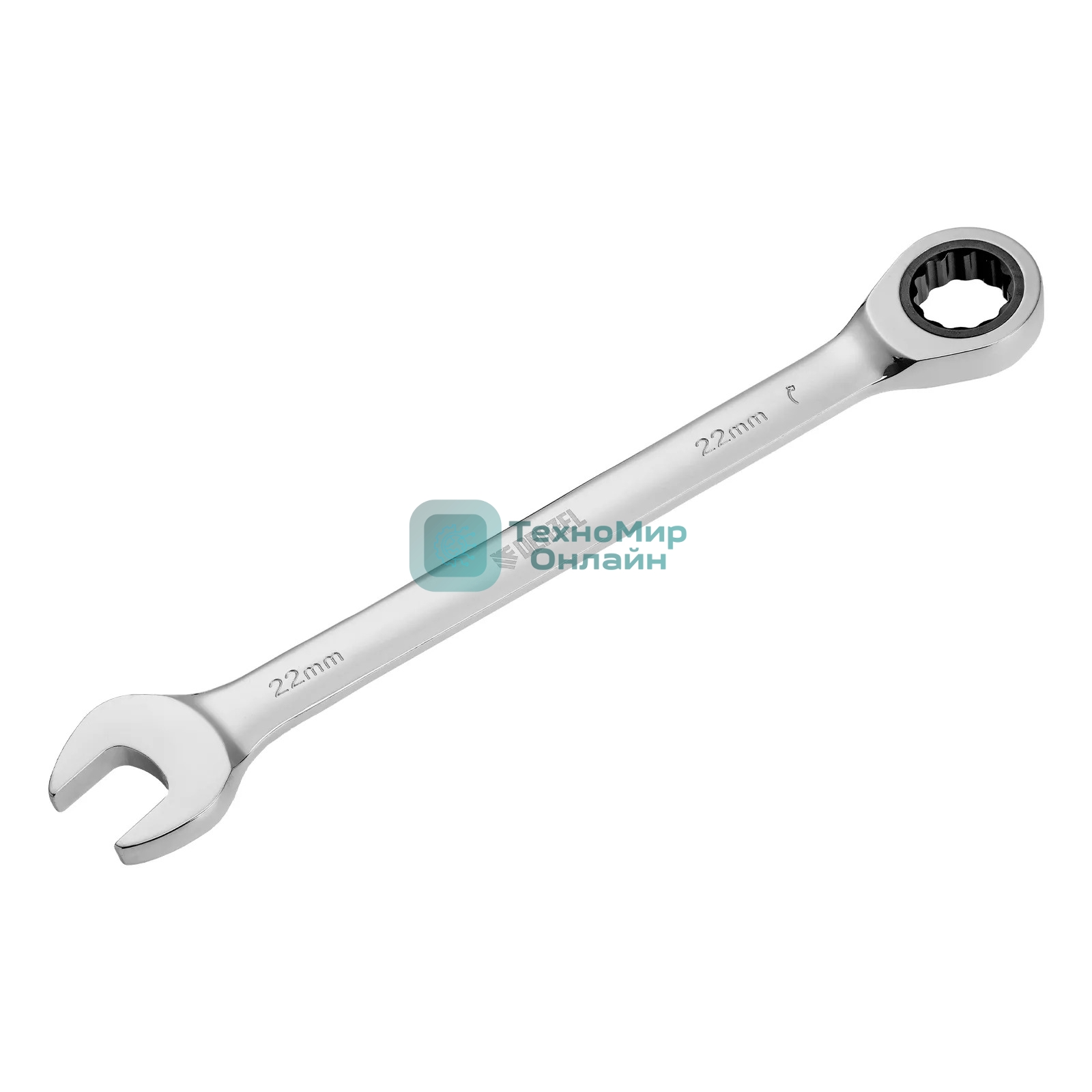 Ключ комбинированный Denzel, с трещеткой, 22 мм