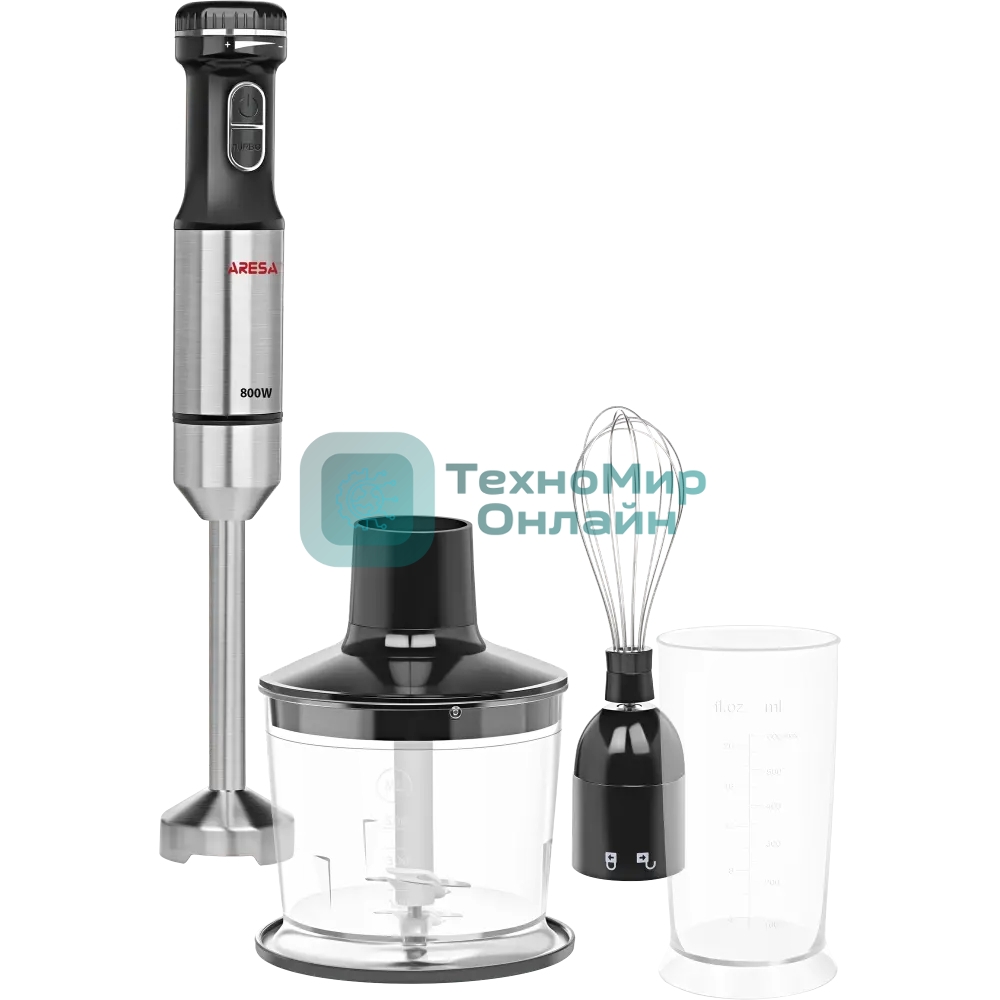 Блендер погружной Aresa AR-1124 серебристый, 800 Вт, плавная регулировка, турбо