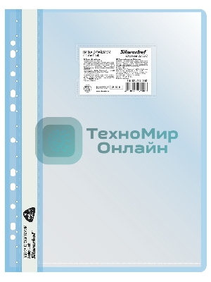 Папка-скоросшиватель Silwerhof 255121-02 A4, прозрачный верхний лист, 20 вкладышей, боковая перфорация, полипропилен голубой