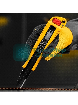 Нож Denzel 18 мм, сменное лезвие, SK4, корпус из цинкового сплава + TPR, торцевой зажим