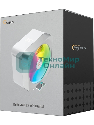 Кулер для процессора Ocypus Delta A40 EX WH Digital, 120мм ARGB FAN, Top Display Panel, 4 HEAT PIPES, 4-PIN PWM, 500-1800 RPM, 29DBA, HYDRO BEARING, LGA115X/1200/1700/18XX, AM4/AM5