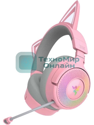 Гарнитура Razer Kraken Kitty V3 Pro Quartz розовый, беспроводная, bluetooth, до 70 ч, подсветка