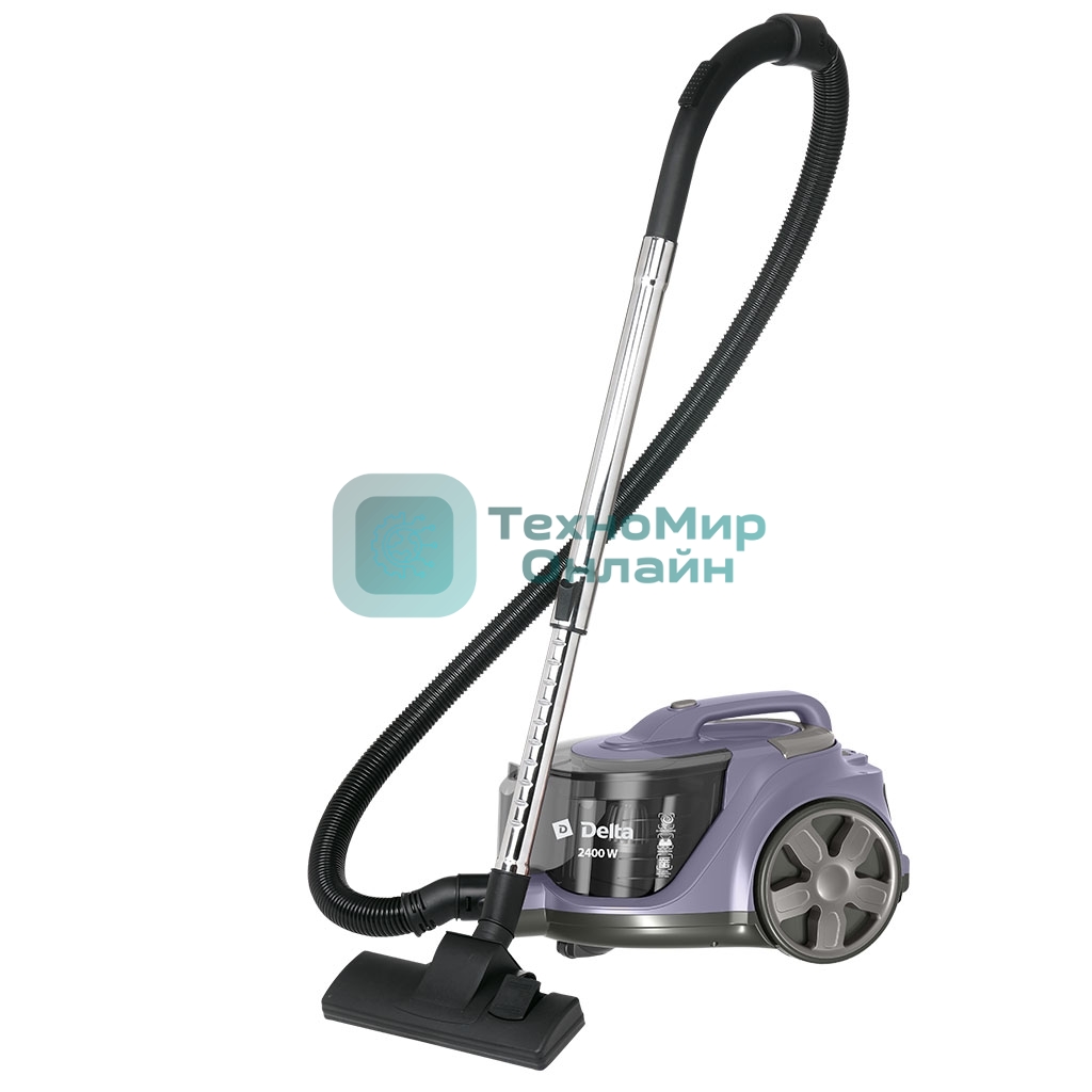 Пылесос Delta DL-0853 серый/фиолетовый, 400/2400 Вт, уборка сухая, пылесборник контейнер 4 л