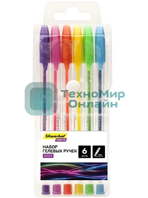 Набор ручек гелевых Silwerhof Create Neon, d=1мм блистер (6шт), 6 цветов