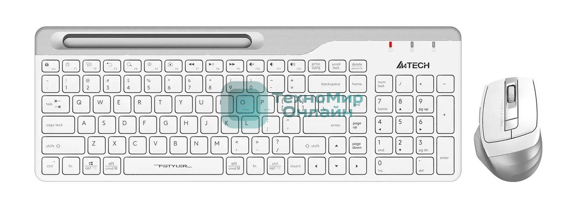 Комплект клавиатура+мышь A4Tech FStyler FB2535C беспроводной, USB + Bluetooth, 2000 DPI, белый