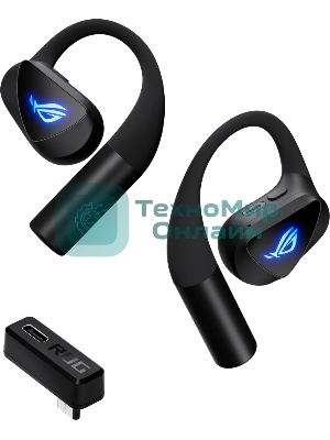 Гарнитура ASUS ROG Cetra Open Wireless Gaming Earbuds чёрный, беспроводная, радиоканал, до 16 ч, подсветка, совместимость с PS5