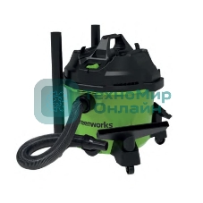 Строительный пылесос GreenWorks G120WDV (4701207) зеленый, 1300 Вт, уборка сухая/влажная, пылесборник контейнер, 34 л