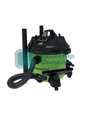Строительный пылесос GreenWorks G120WDV (4701207) зеленый, 1300 Вт, уборка сухая/влажная, пылесборник контейнер, 34 л