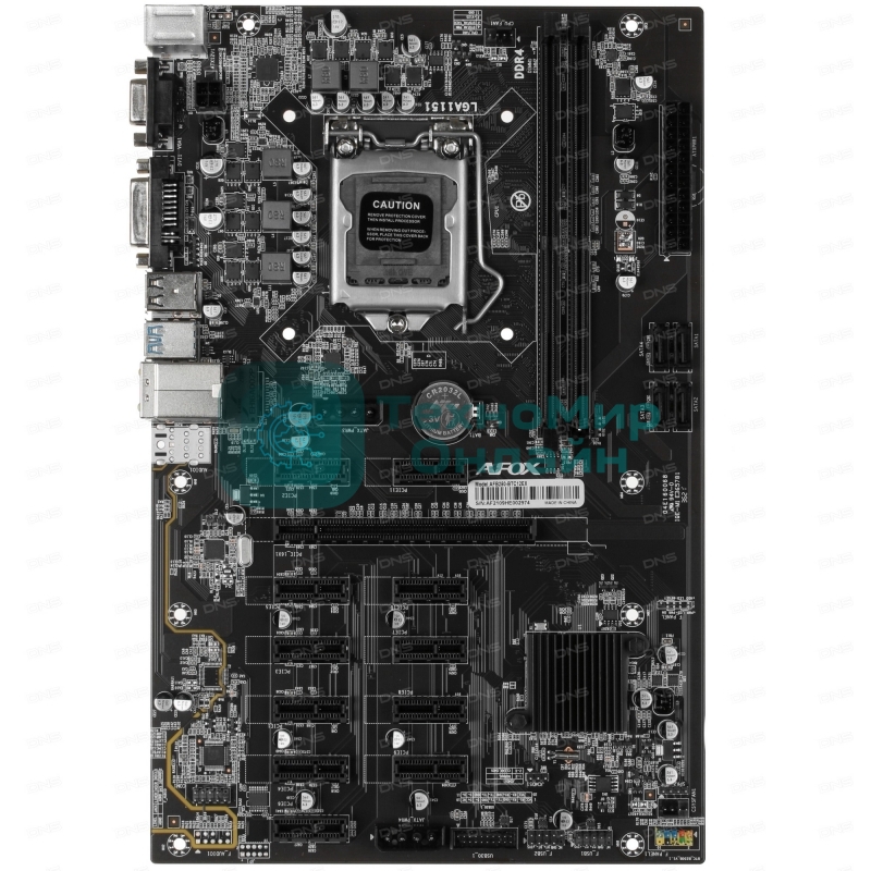Материнская плата AFOX AFB250-BTC12EX, LGA 1151, Intel B250, 2xDDR4, 4xSATA, 1xPCIe 3.0 x16, 11xPCIe x1, 1xDVI-D, 1xVGA, 1x 100Mb LAN, 2xUSB-A 2.0, 2xUSB-A 3.2 Gen 1, ATX